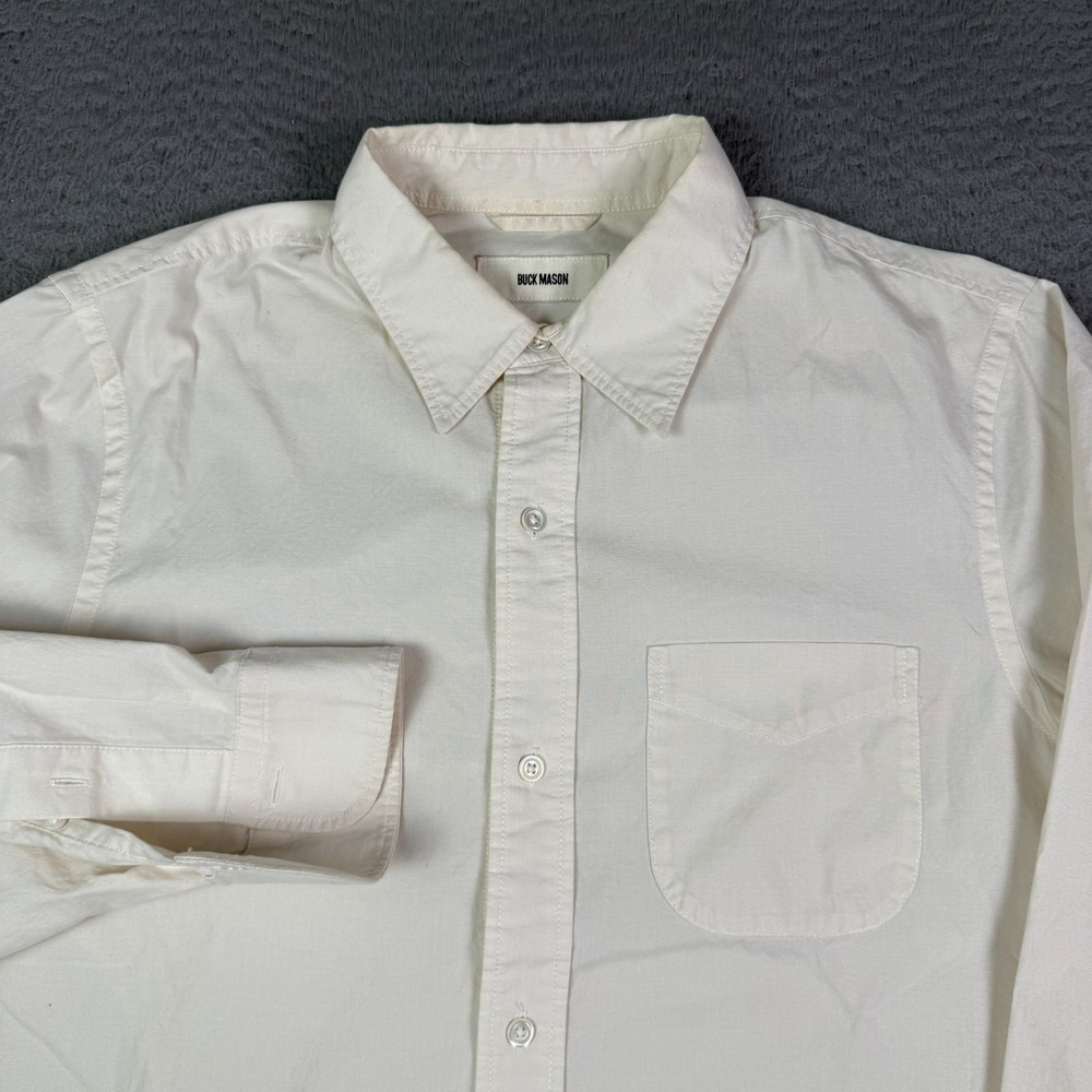 Buck Mason Wornwell One Pocket Shirt Mens M Beige Long Sleeve Button Down
